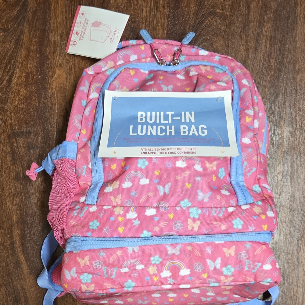 Pink and Blue Kids Backpack with Built-in Lunch Bag